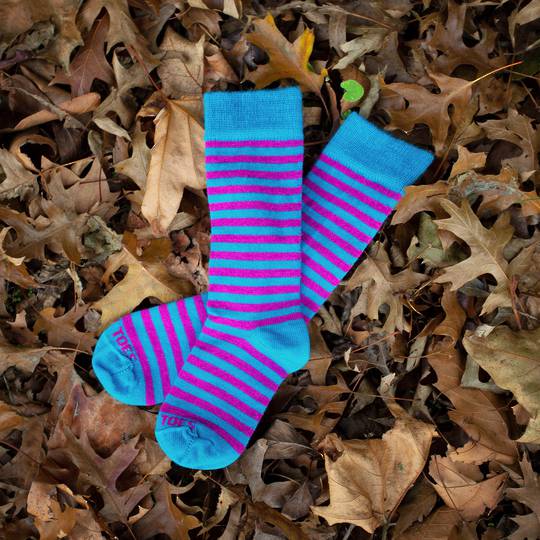 Long Merino Turquoise Pink Stripe Socks - Child